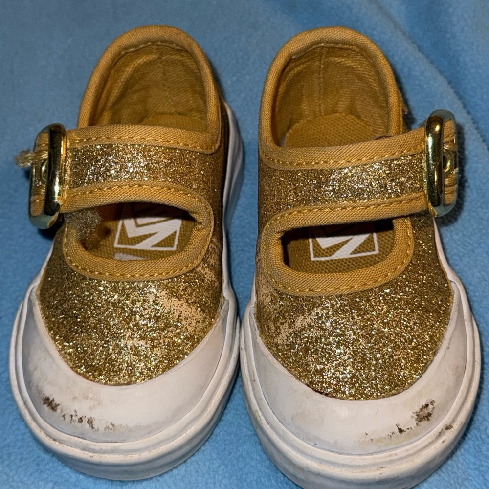Vans Gold and White Dress Shoes with Glittery Finish